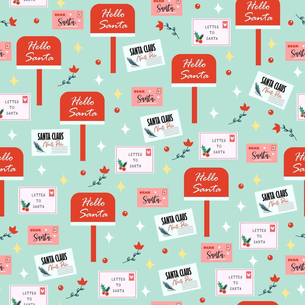 Seamless pattern with  Post box and postcard Santa vector