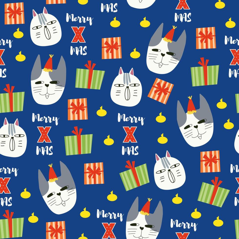 Fondo transparente con cara de gato y caja de regalo vector