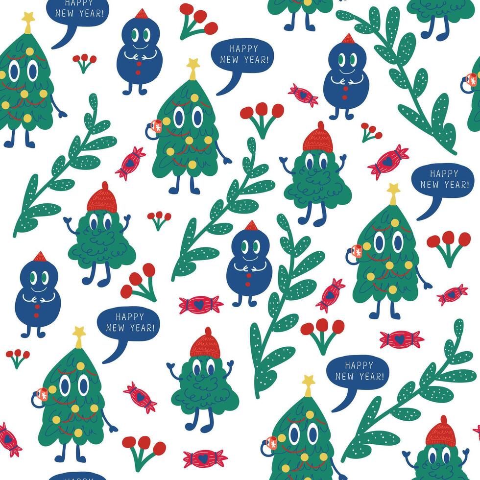 Seamless pattern background with Cartoon, leaves and candy vector