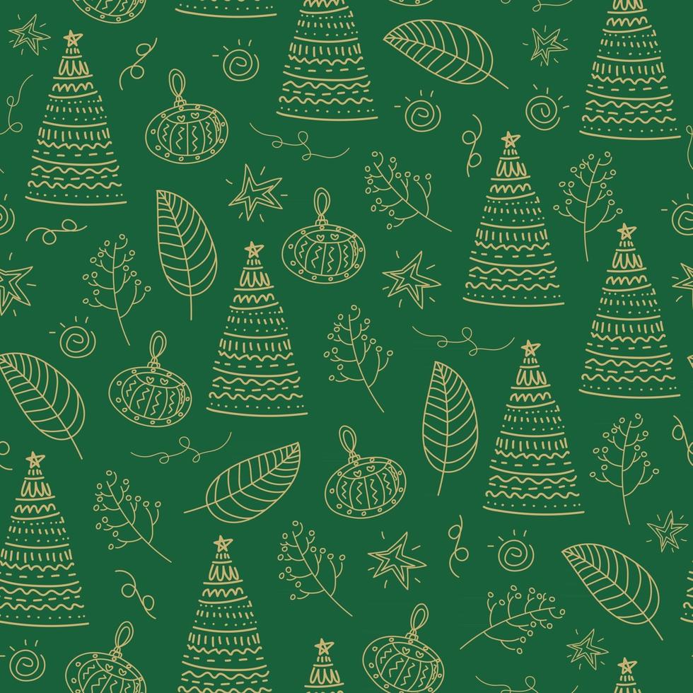 Christmas tree green ana leaves seamless pattern background. vector