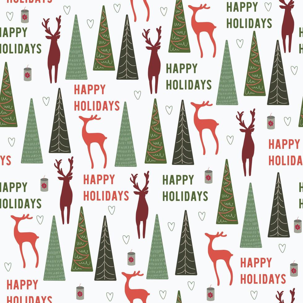 Seamless pattern background with pine and reindeer. vector