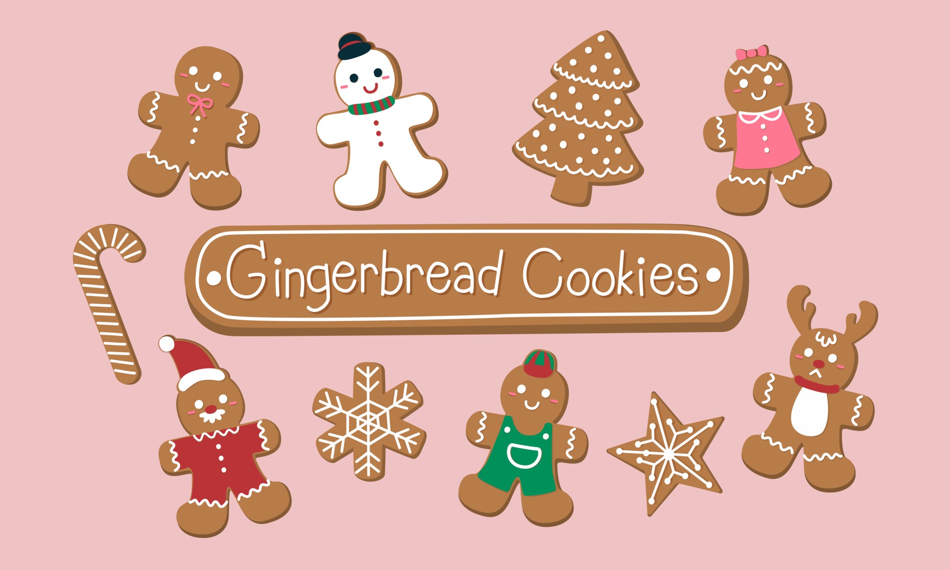 Set of cute gingerbread cookies for christmas. Isolated on pink background.  Vector illustration. 2926558 Vector Art at Vecteezy