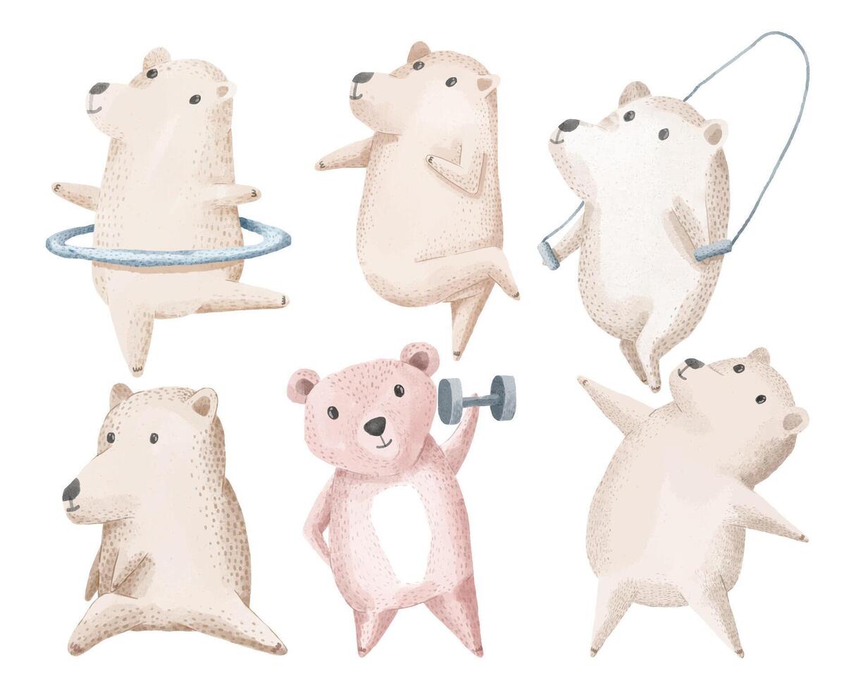 The bear family exercises with equipment vector