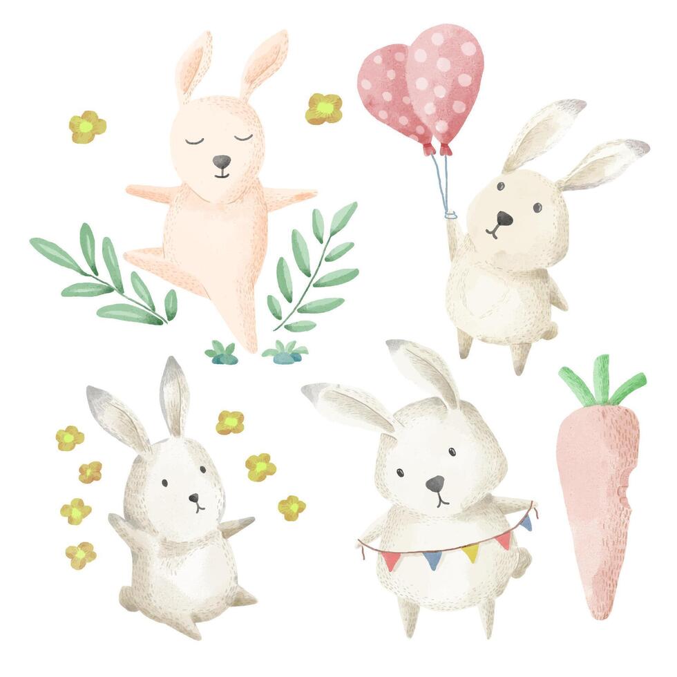 The rabbit family prepares a party at home. vector