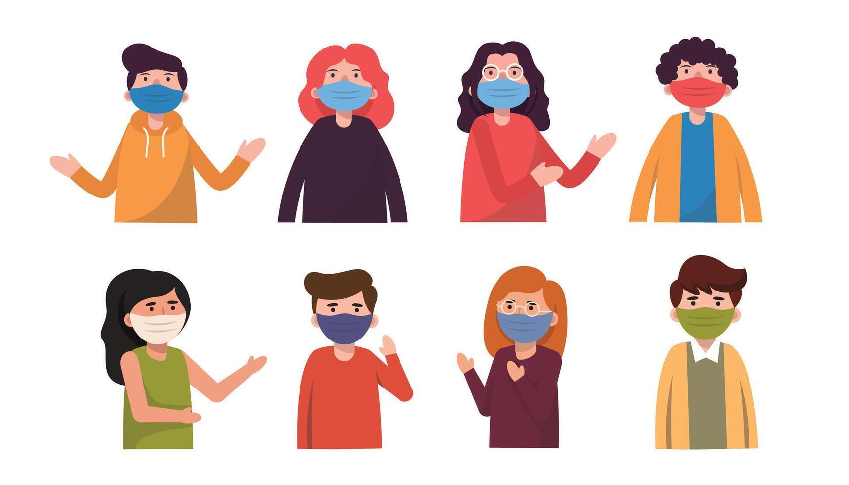multi national avatar vector illustration flat design, portrait with face mask