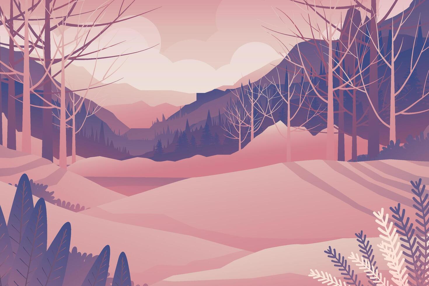 Mountain hill and forest landscape vector