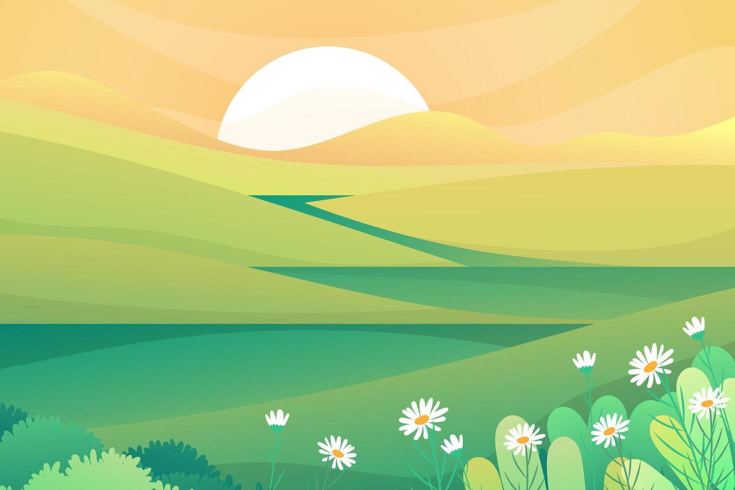 Beautiful scene of nature with sun rising in morning vector