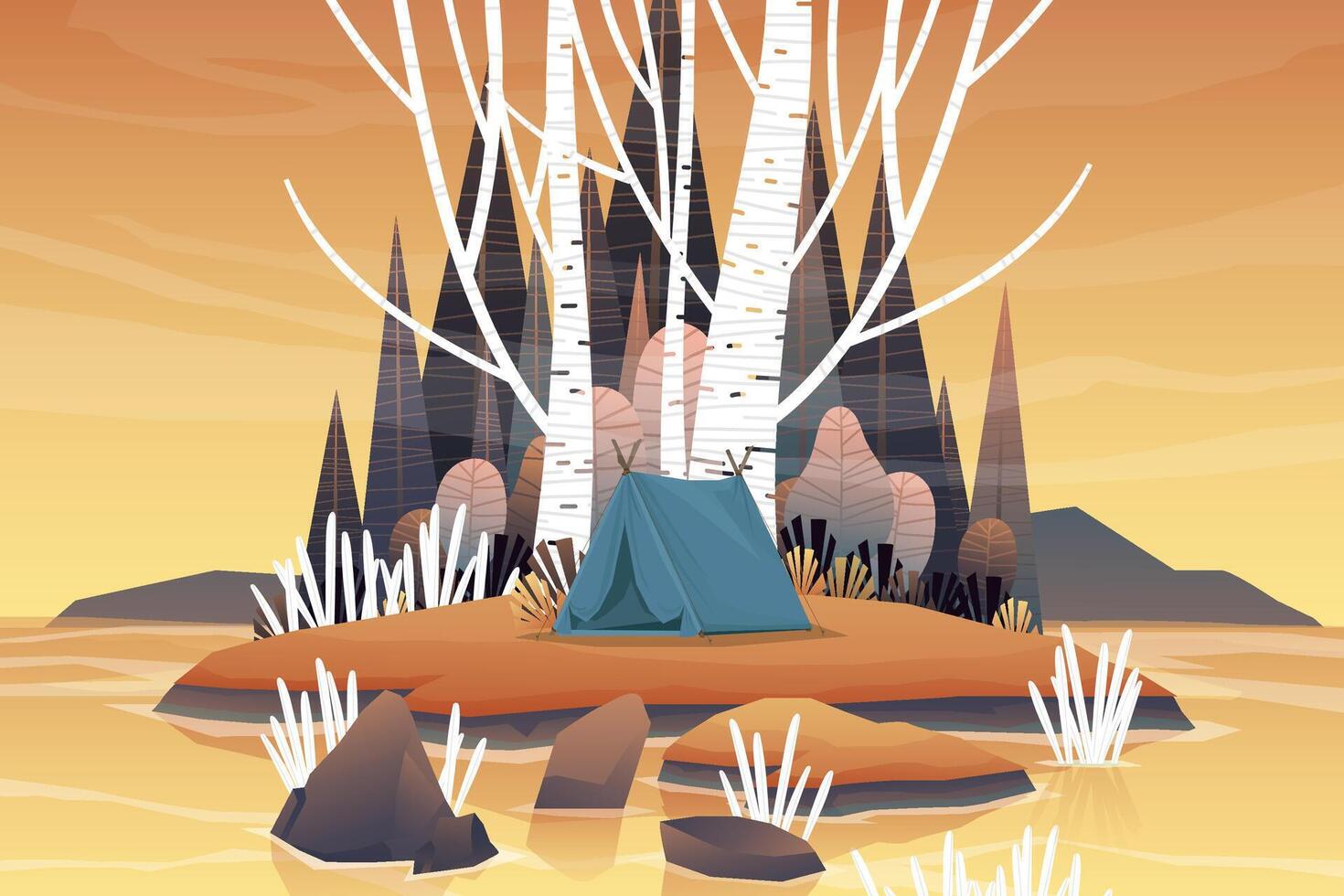 escena naturaleza bosque y carpa turística camping paisaje vector