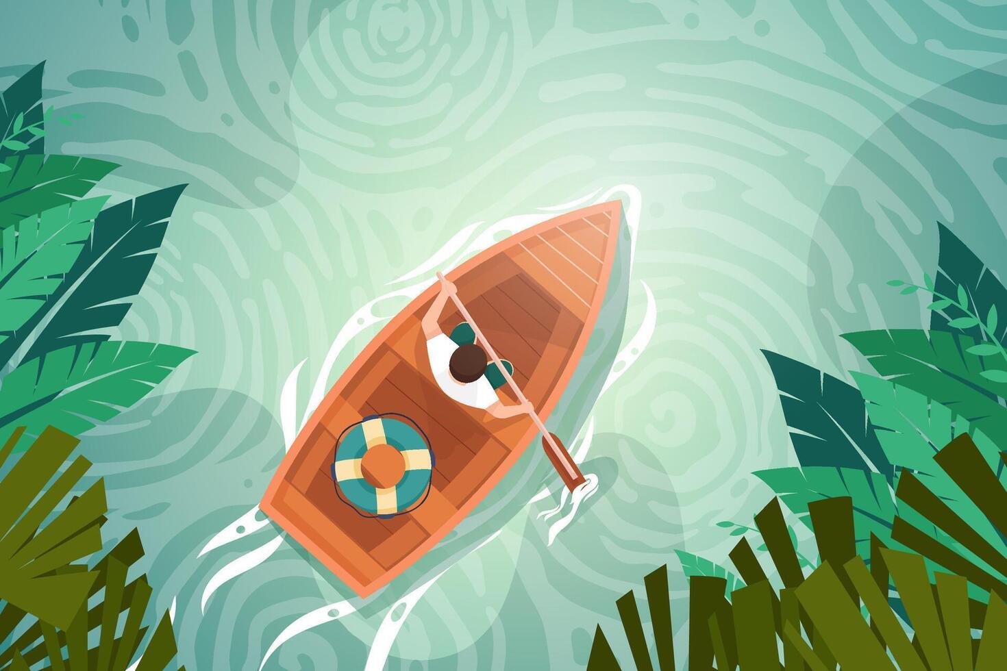 Landscape nature canal and boat cartoon vector