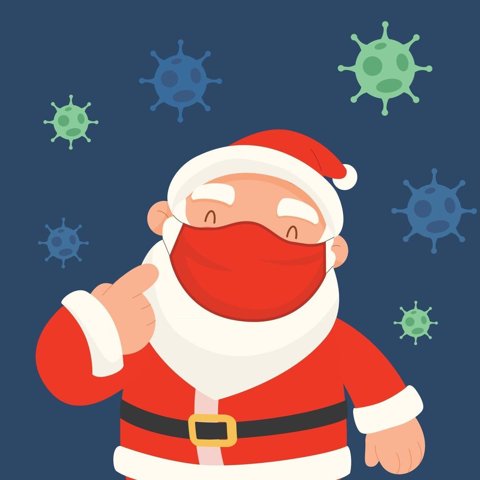 Papá Noel usa una máscara roja para protegerse contra los gérmenes. vector