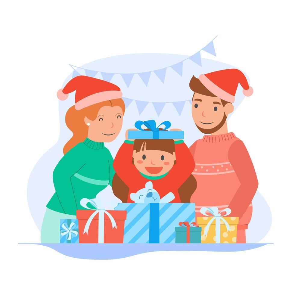 feliz navidad y próspero año nuevo a padres e hijos. vector