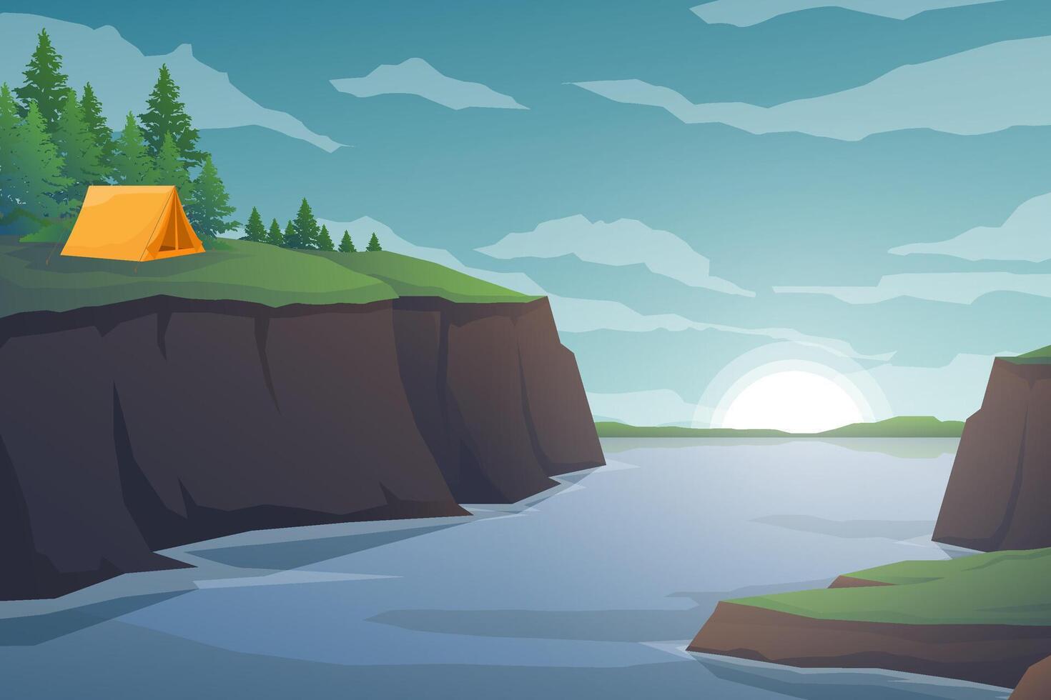 Tourist tent camping forest lanscape vector