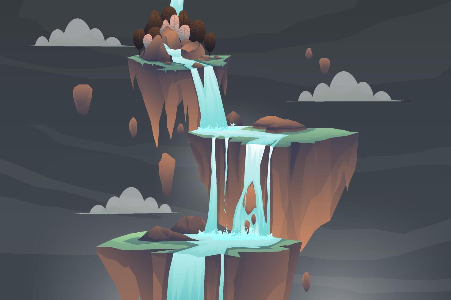Nature landscape with waterfall from mountain and cliff vector