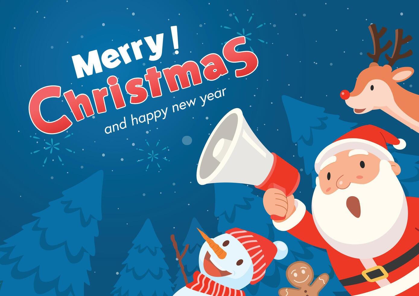 Santa Claus holds a megaphone and announces Merry Christmas and happy new year. vector