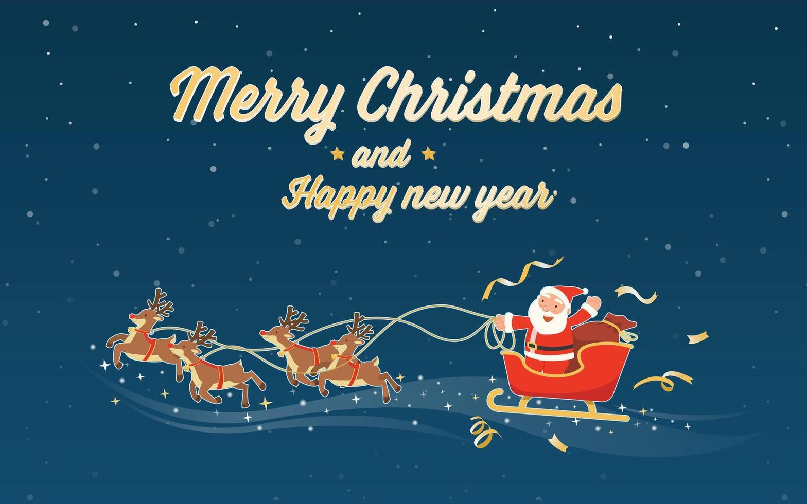 merry christmas and happy new year with santa claus sleigh vector