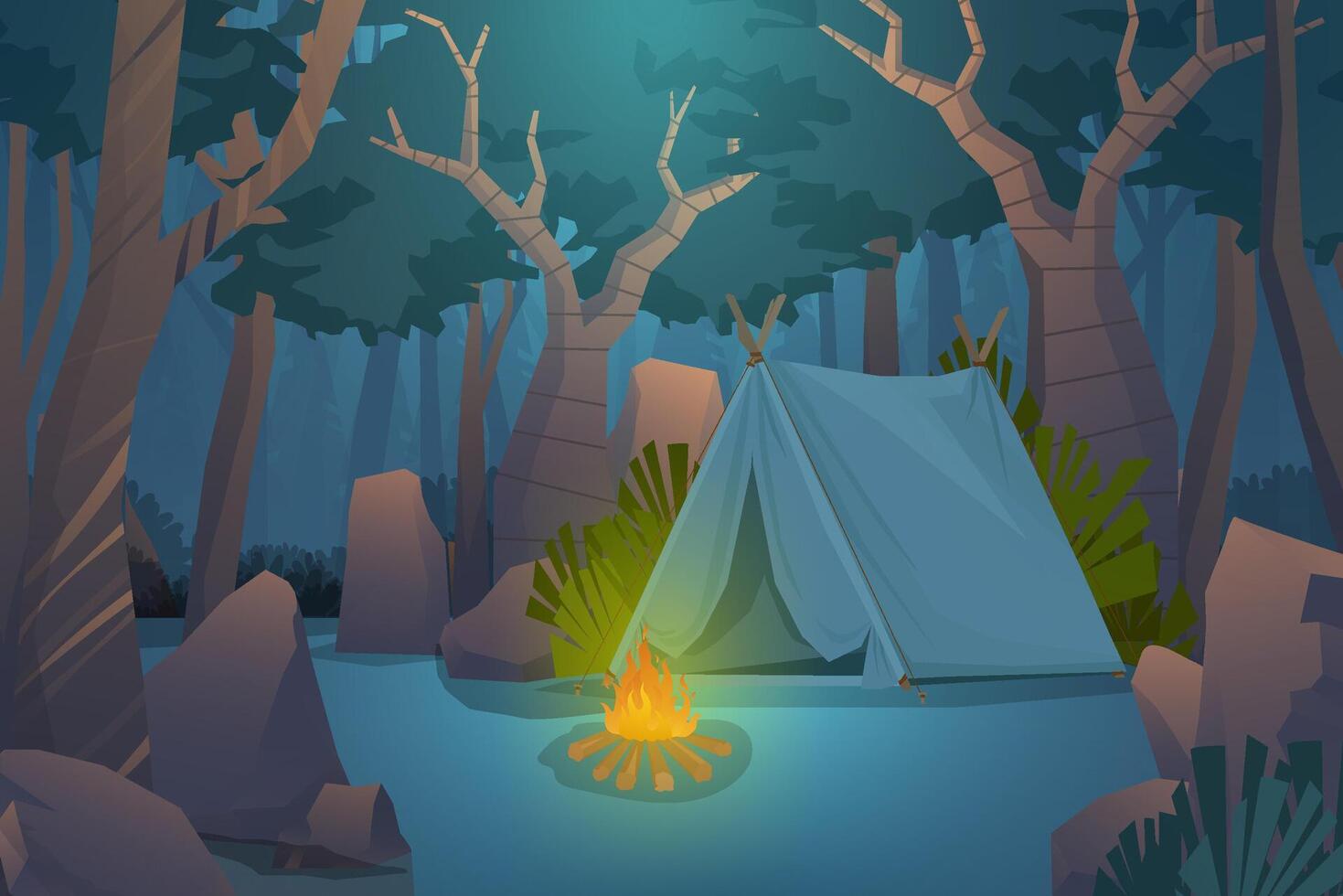 Scene nigth camping at nature forest vector