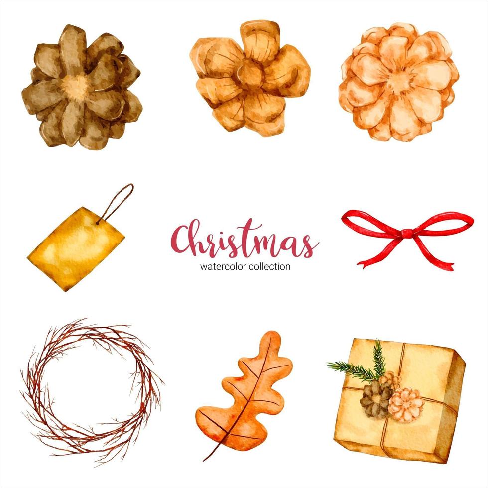 collection of watercolor illustration of Christmas and New Year decorations vector