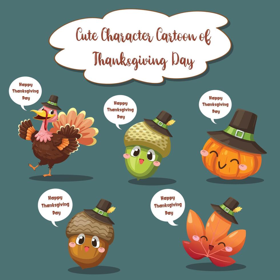 Happy Thanksgiving Day icons with berry, walnut, leaf and dried pine cones. vector