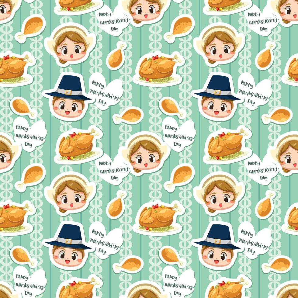 Seamless pattern background with boy, girl and fried chicken. vector