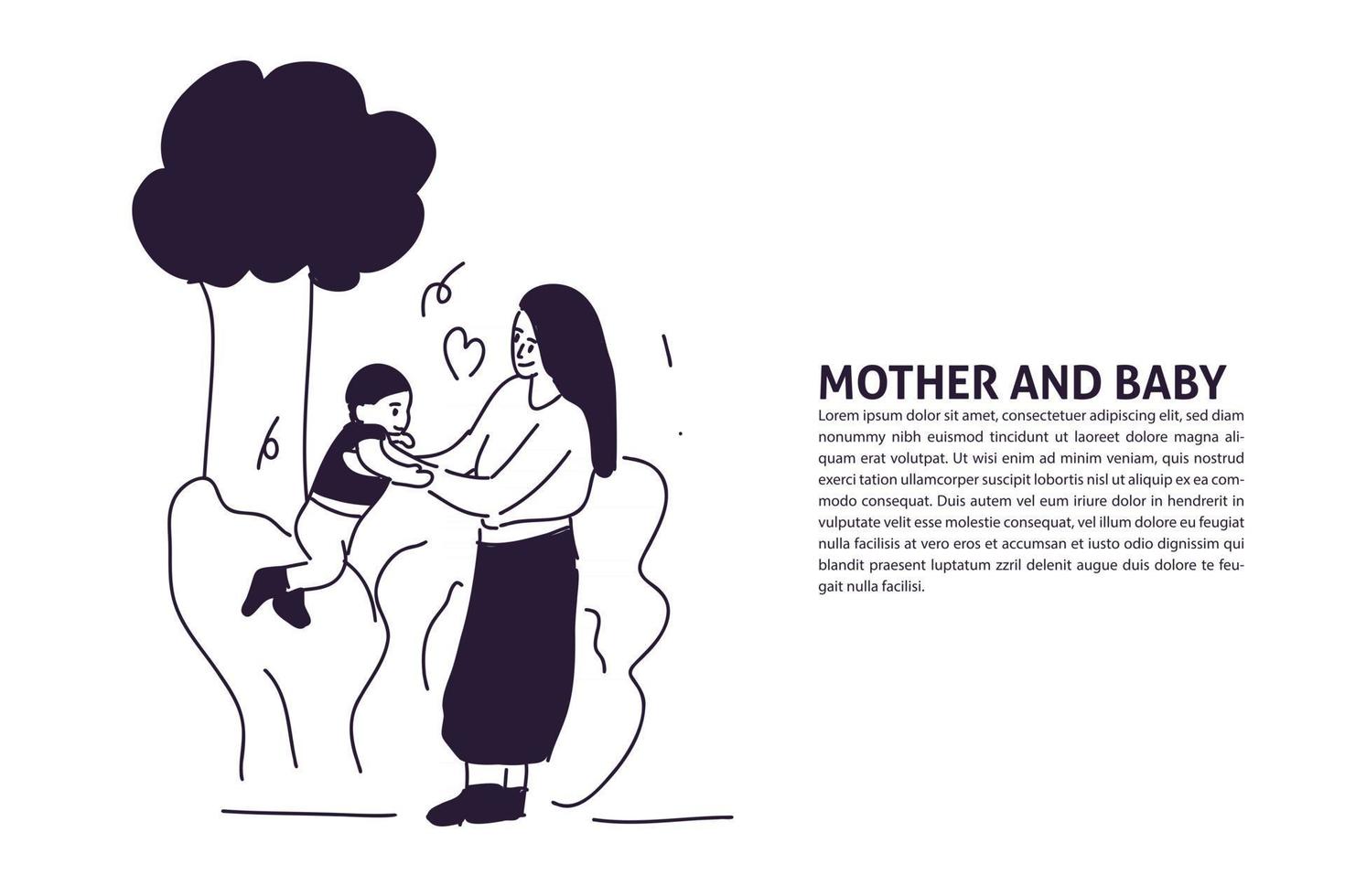 madre jugando con bebé dibujado a mano ilustración vector