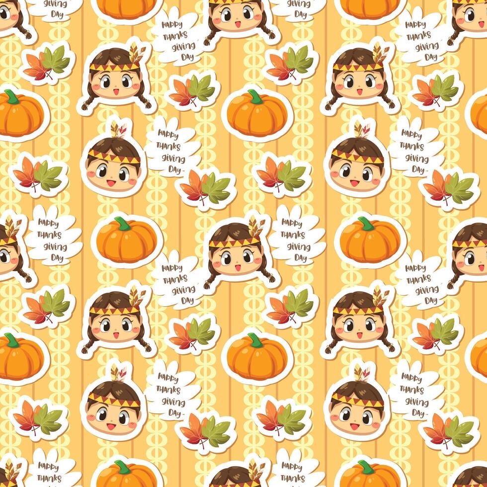 Seamless pattern background with girl Pumpkin and leaves. vector