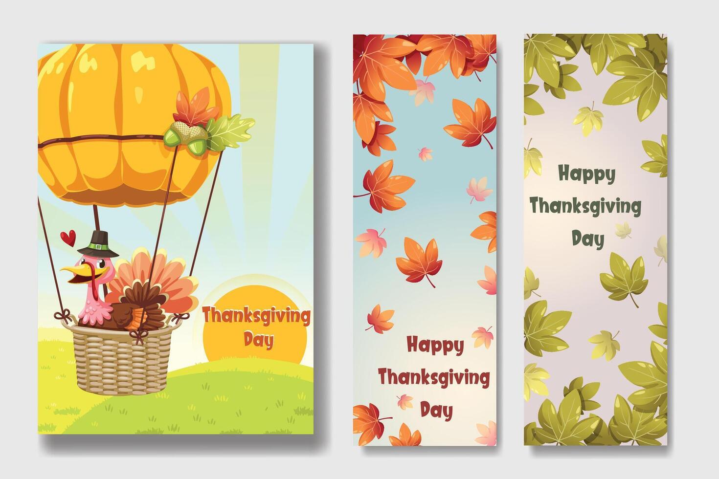 Happy Thanksgiving Day card with maple leaf, turkey and walnut vector