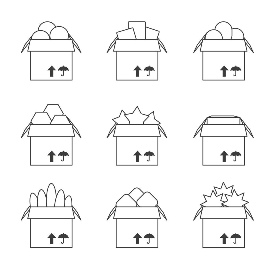 Set of templates with the full box, icons vector