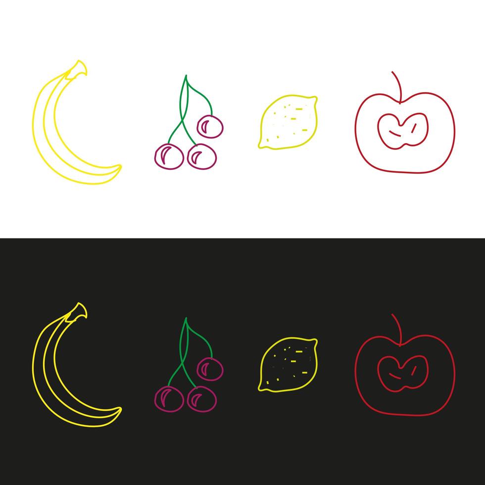 manzana, cereza, limón y plátano. frutas vector