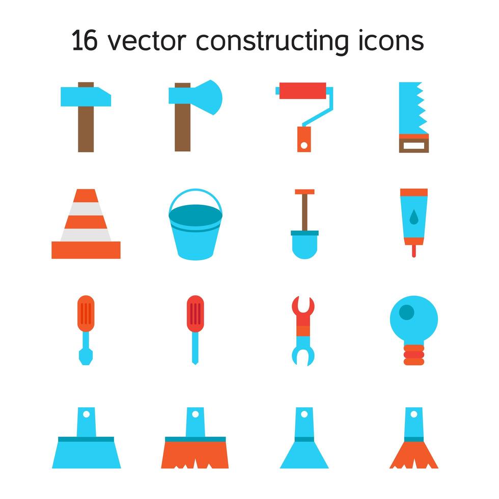 Constructing and building icons set vector