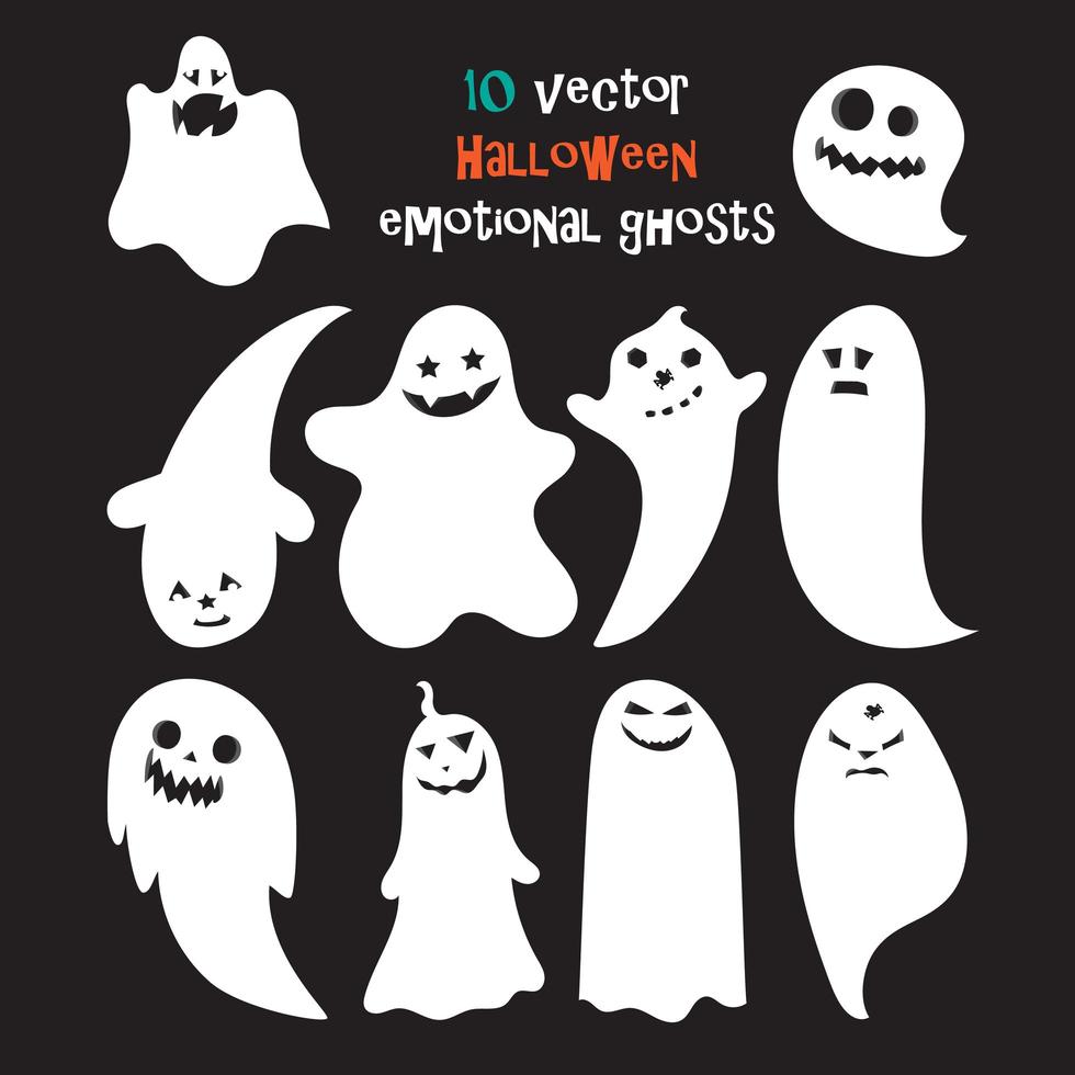 Set of halloween emotional ghosts vector