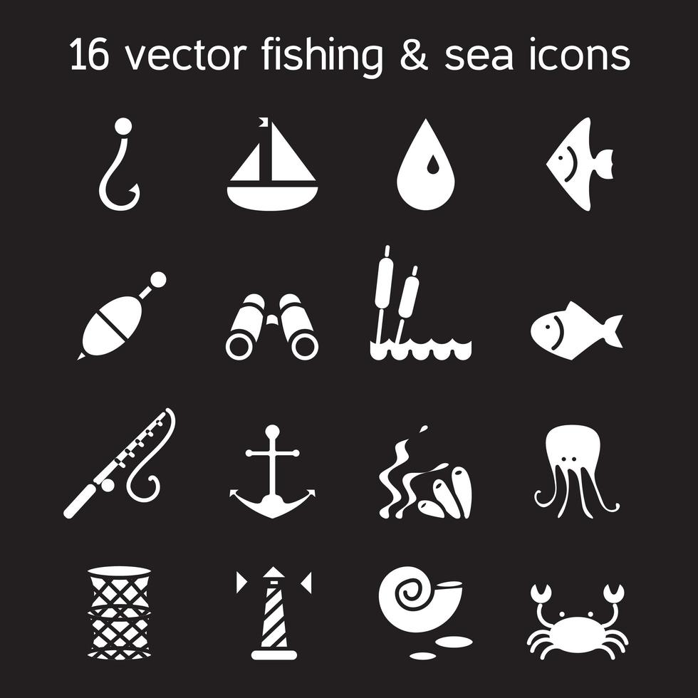 Conjunto de iconos marinos y pesqueros aislados vector