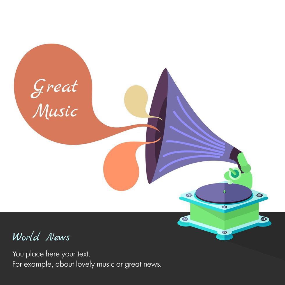 Vector bright flat old gramophone