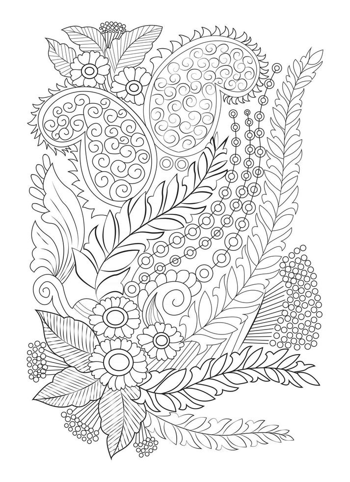 Adult Coloring page Vector flower for coloring. Floral print flower branch
