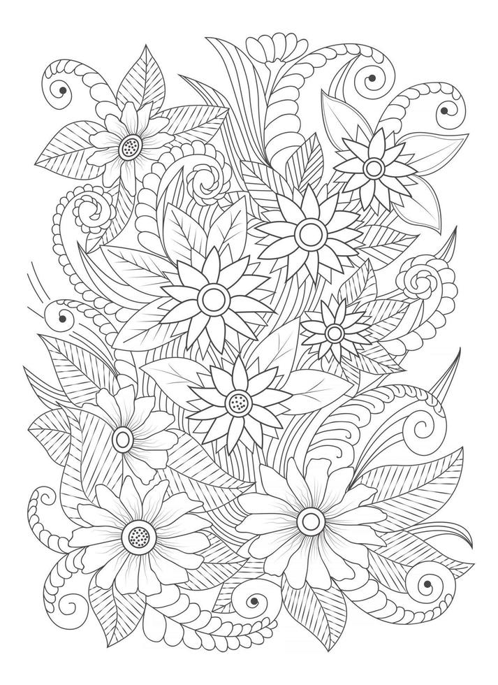Página para colorear de flores adultas. mano dibujar flores estampadas florales vector