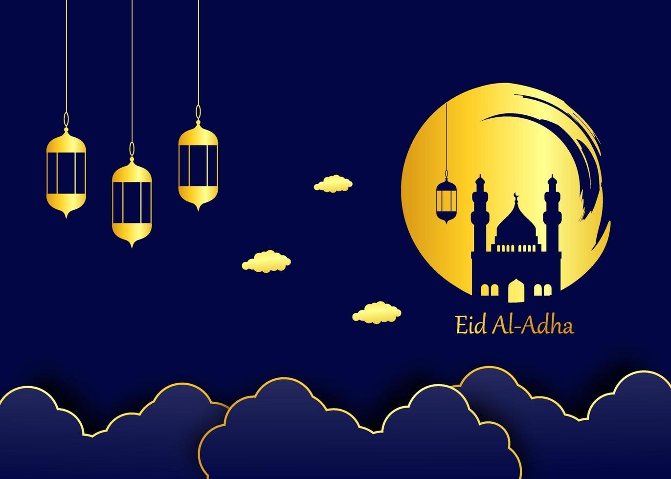 Eid al adha background with yellow gold gradient color vector