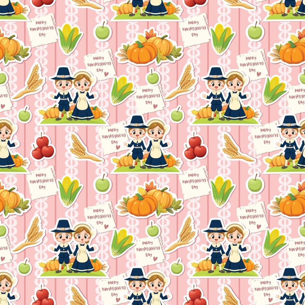 Seamless pattern background with a boy and girl holding a pumpkin vector
