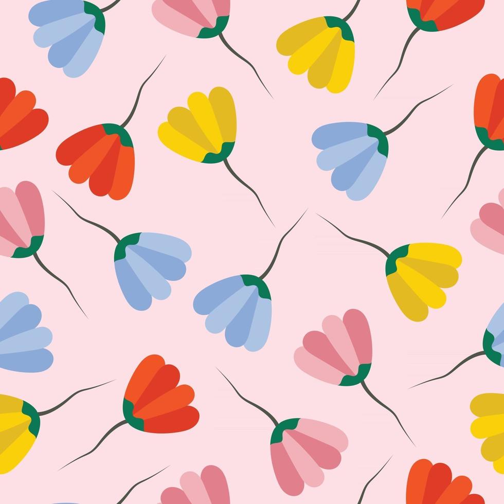 Cute Colorful Paper Cut out Flowers Seamless Background Pattern vector