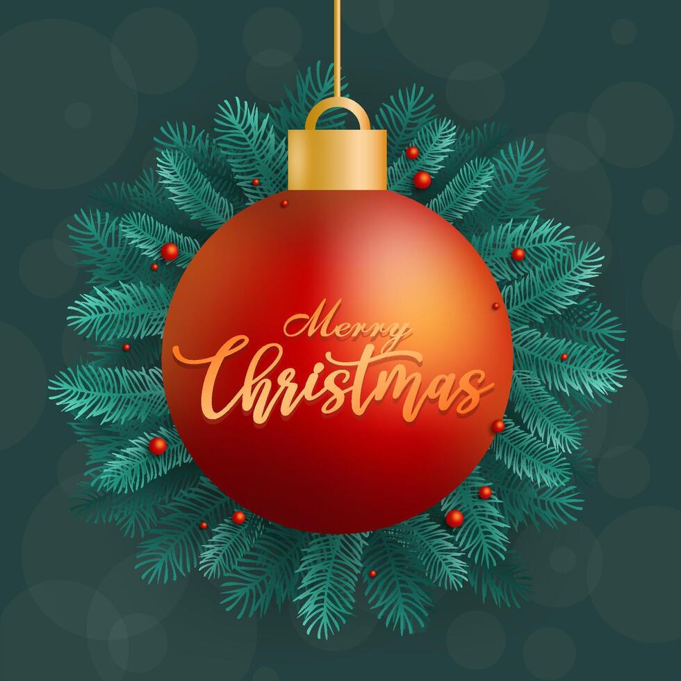 Merry christmas icon with ball on blue background vector