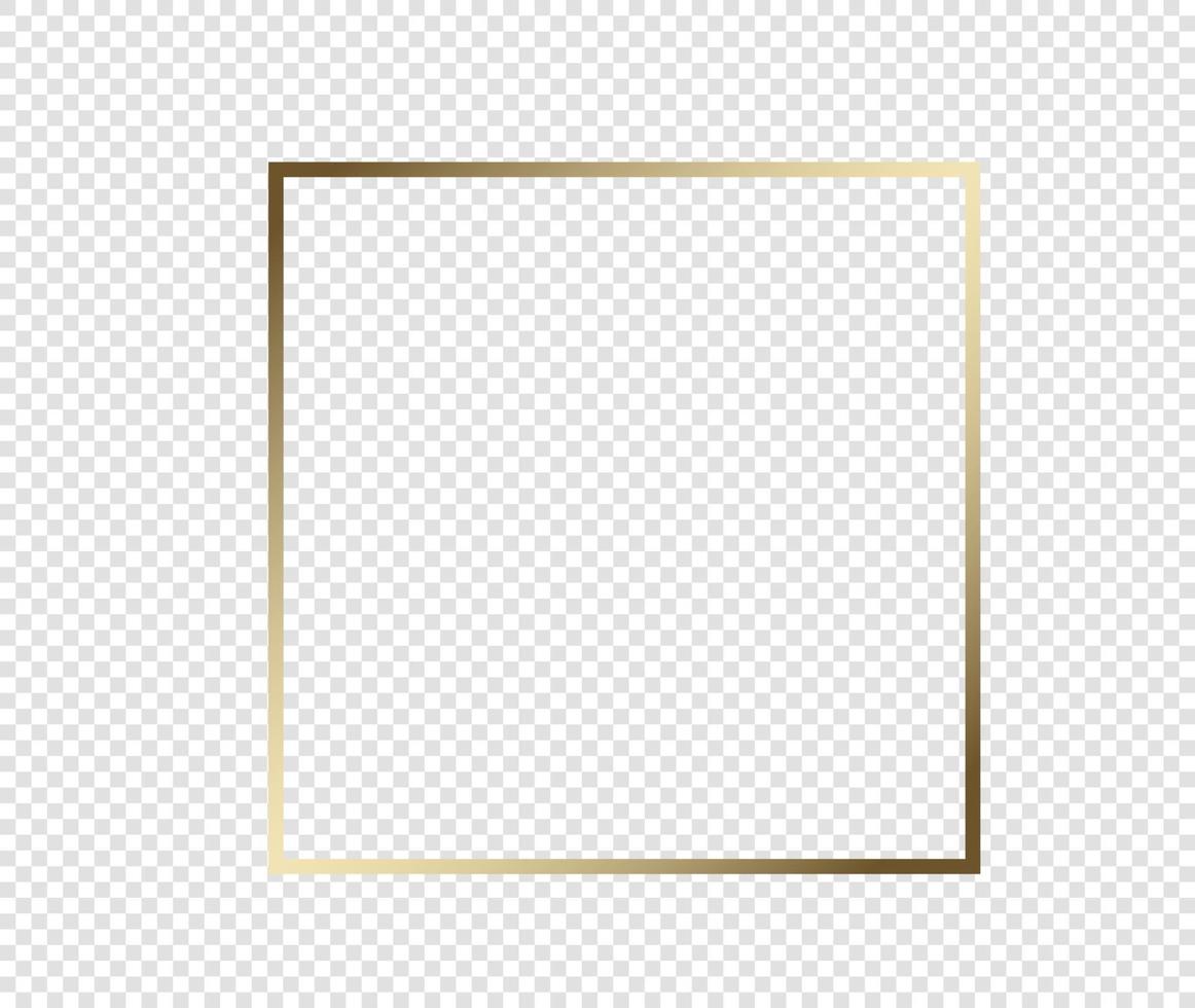 Gold shiny glowing frame with shadows isolated on transparent background. Golden luxury vintage realistic rectangle border. illustration - Vector