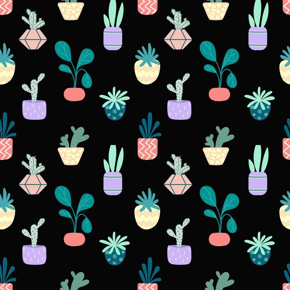 Home potted plants seamless pattern. Indoor flowers. Pattern in earthy and natural colors in boho style vector