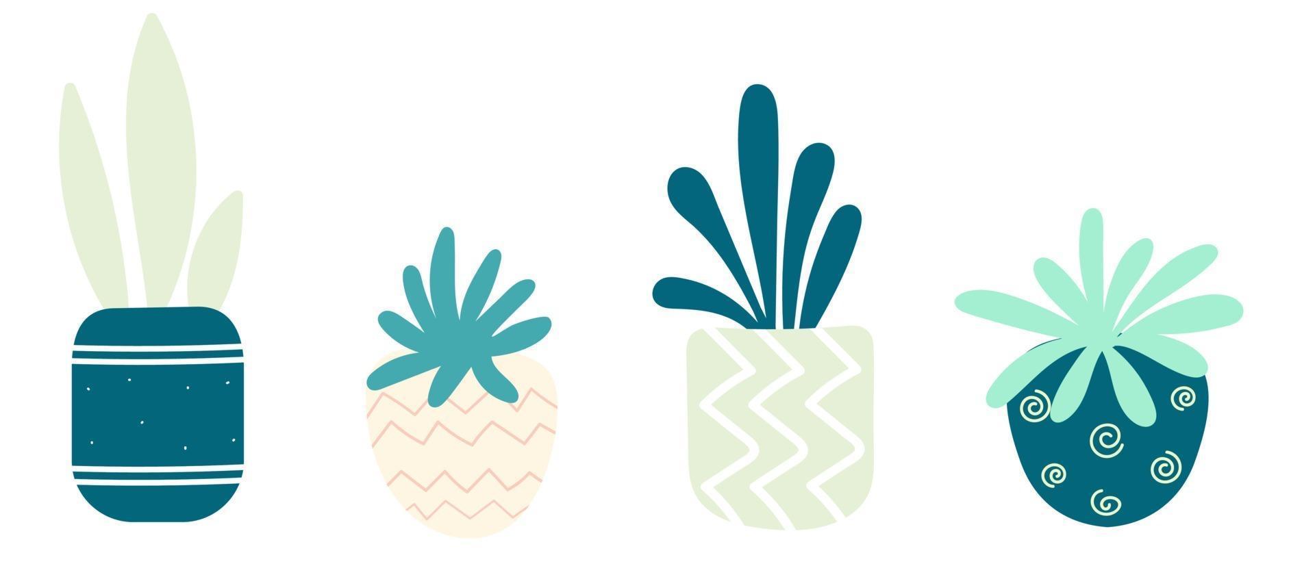 Set with succulents in pots. Homemade potted plants . Vector illustration