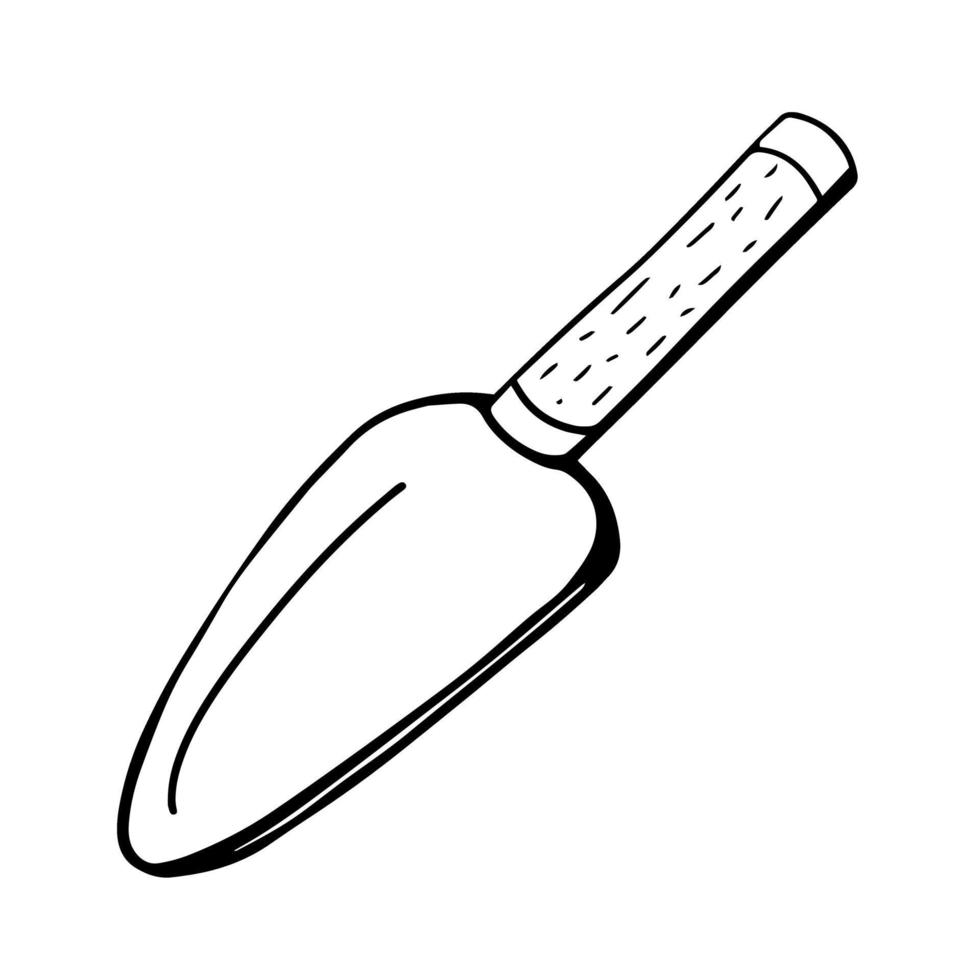 Garden shovel isolated on a white background. Garden scoop. Shovel for earthworks.a tool for digging and transplanting plants. Vector illustration in the Doodle style