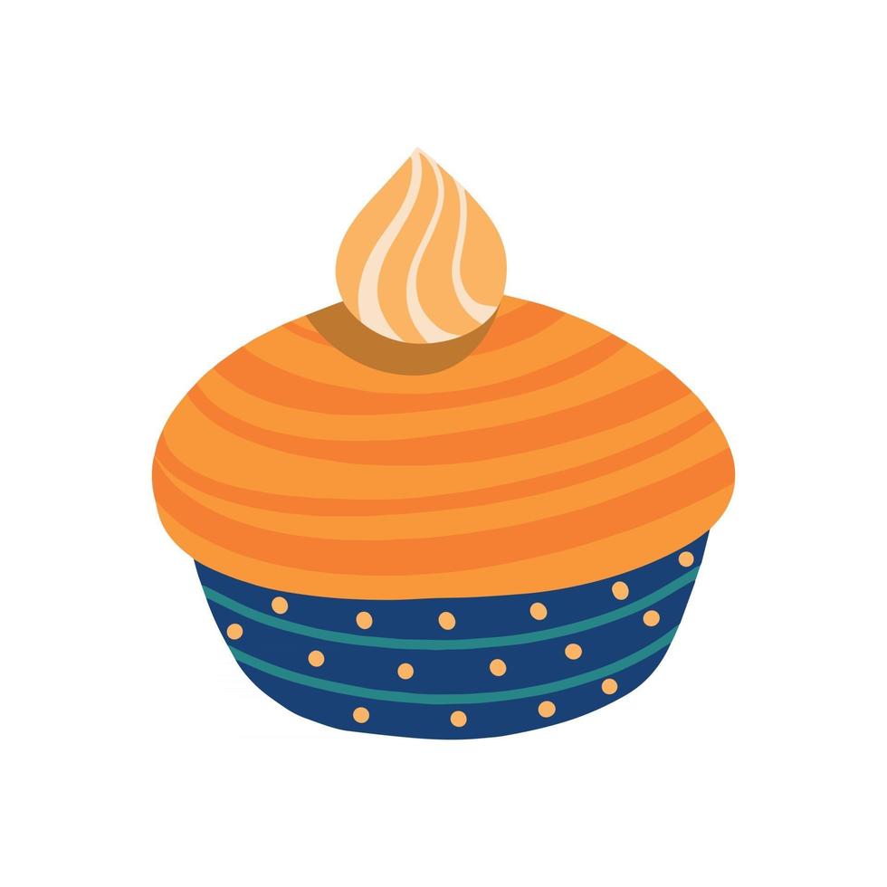 Pumpkin pie on a white background . Traditional American homemade pumpkin pie with whipped cream. Vector illustration