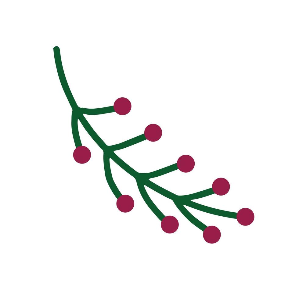 A sprig with red berries on a white background. Vector illustration