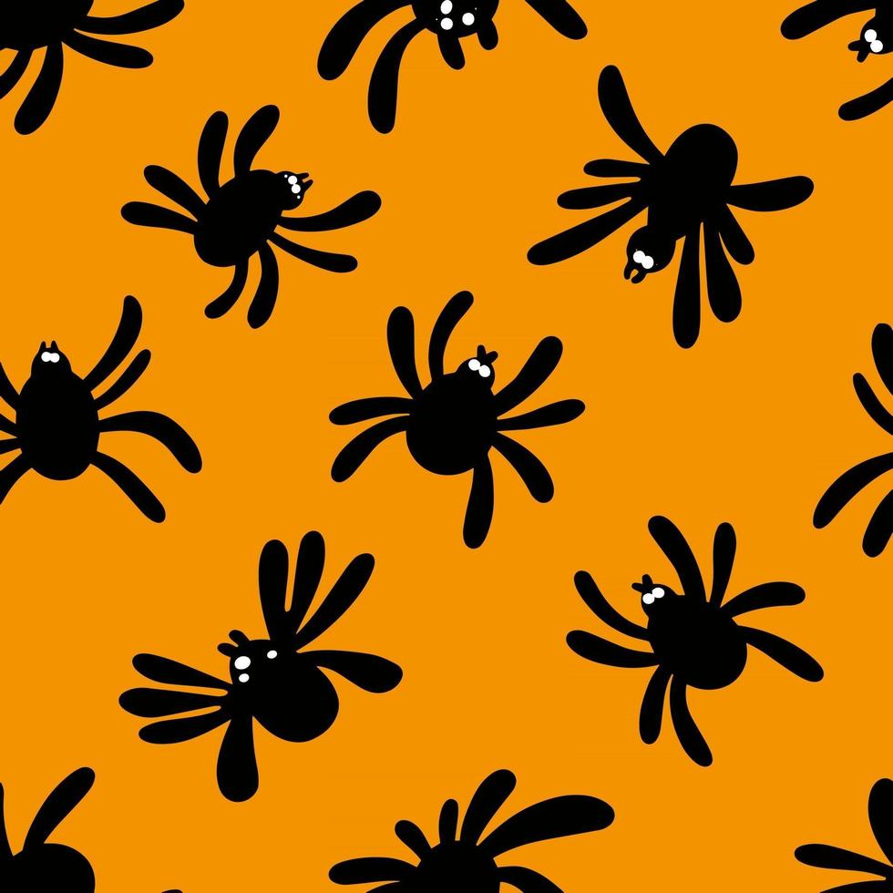 Seamless spider silhouette pattern on orange background. Halloween pattern. Design for Halloween. Vector illustration.