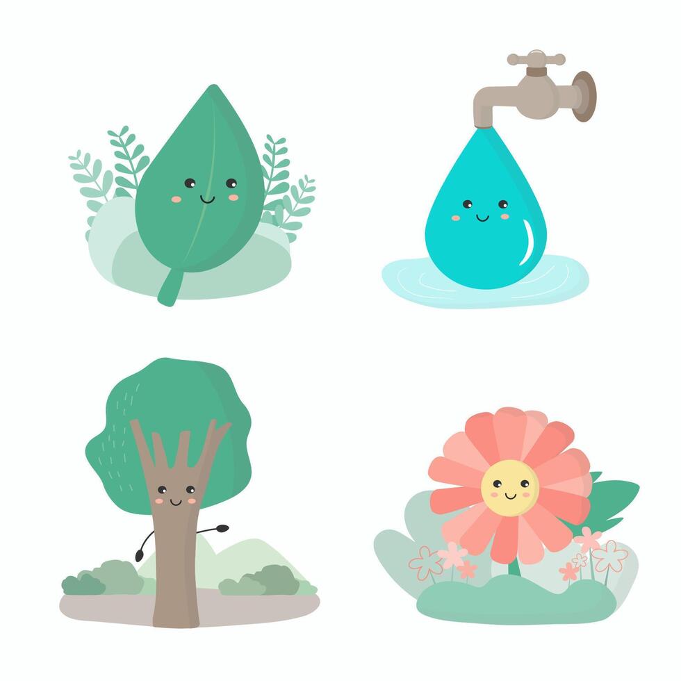 Bundle set of environmental nature design elements. vector