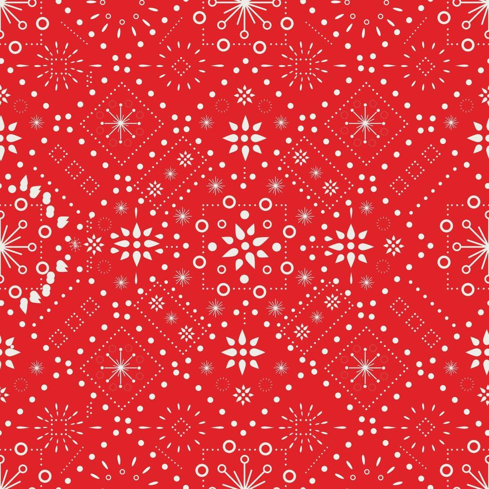 Seamless vector pattern of abstract ornaments on red background designed for Christmas celebration