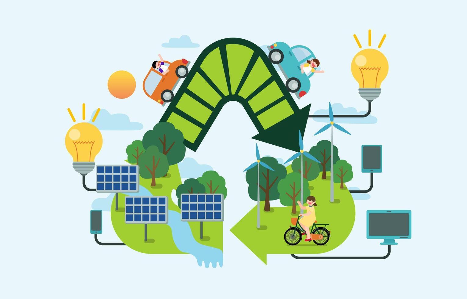 The children Using renewable energy for save the world vector