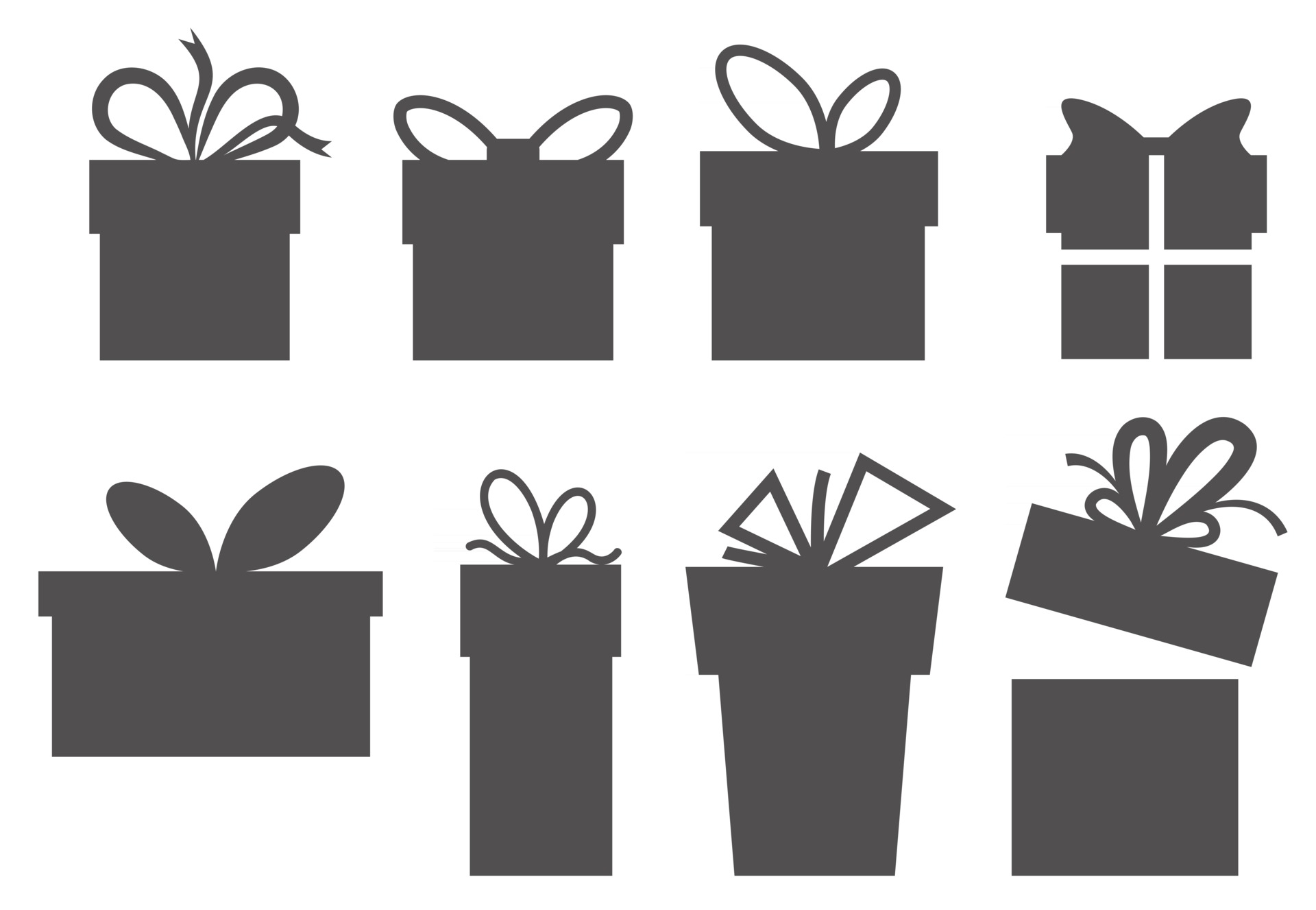 A set of simple gift boxes. Silhouettes of the boxes. Vector 2928000