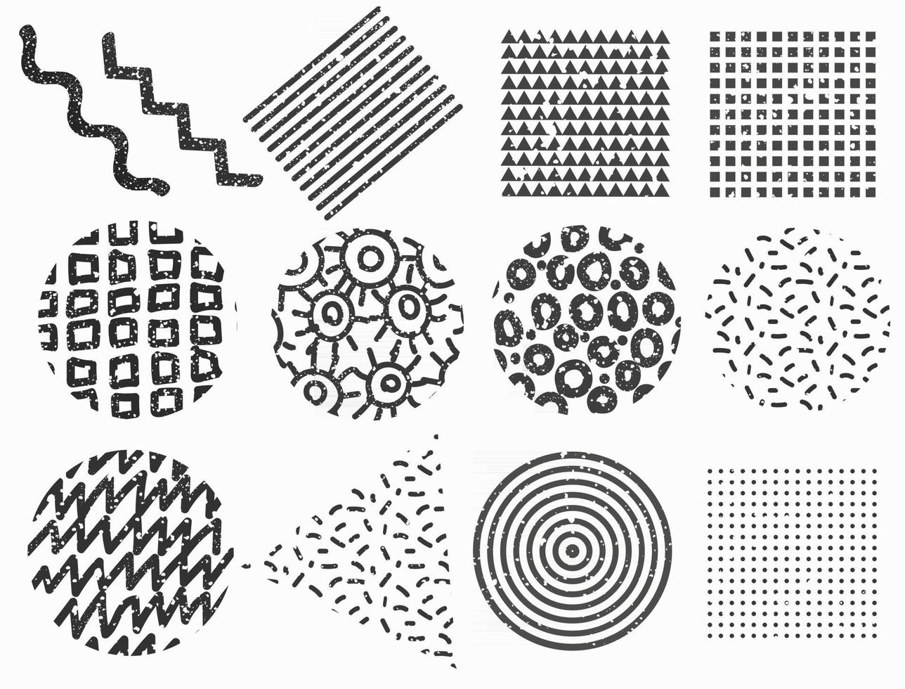 Set of memphis geometric shapes. Textured vector elements for web design.